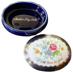 Vintage Avon “With Love To You" Porcelain Cobalt oval gold trim Trinket Box.